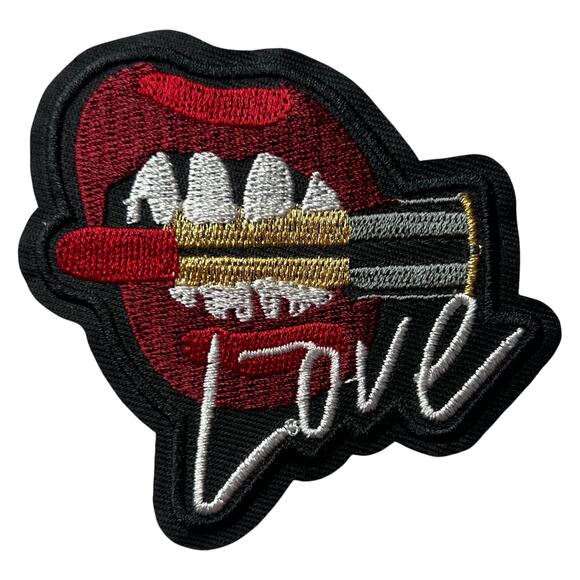 Love Lips Lipstick Iron On Patch - Picture 2 of 3